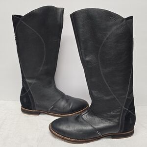 Ahnu Helena Black Genuine Leather Knee High Boots Size 7 Casual Moto Rider